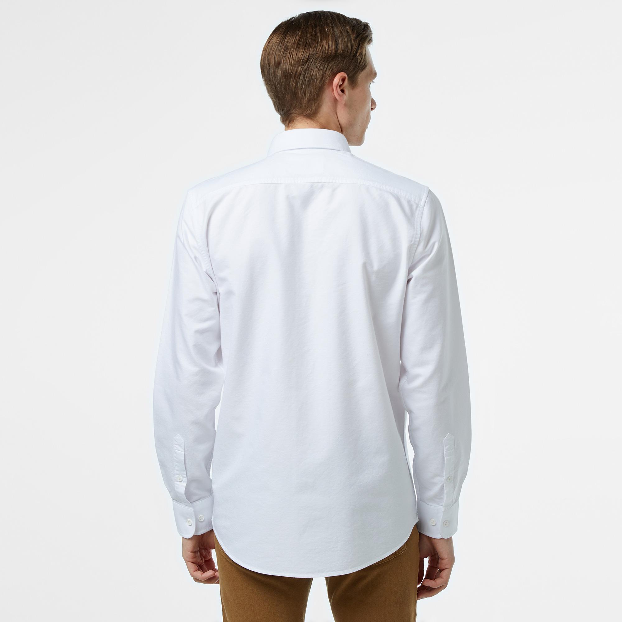 Erkek Slim Fit Düğmeli Yaka Beyaz Gömlek