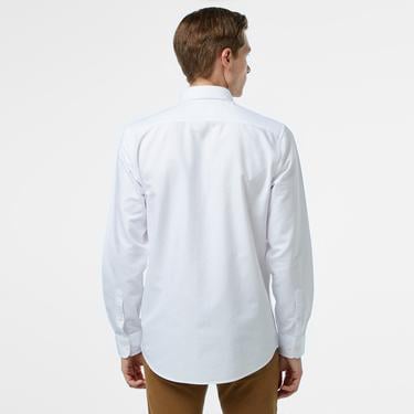  Erkek Slim Fit Düğmeli Yaka Beyaz Gömlek