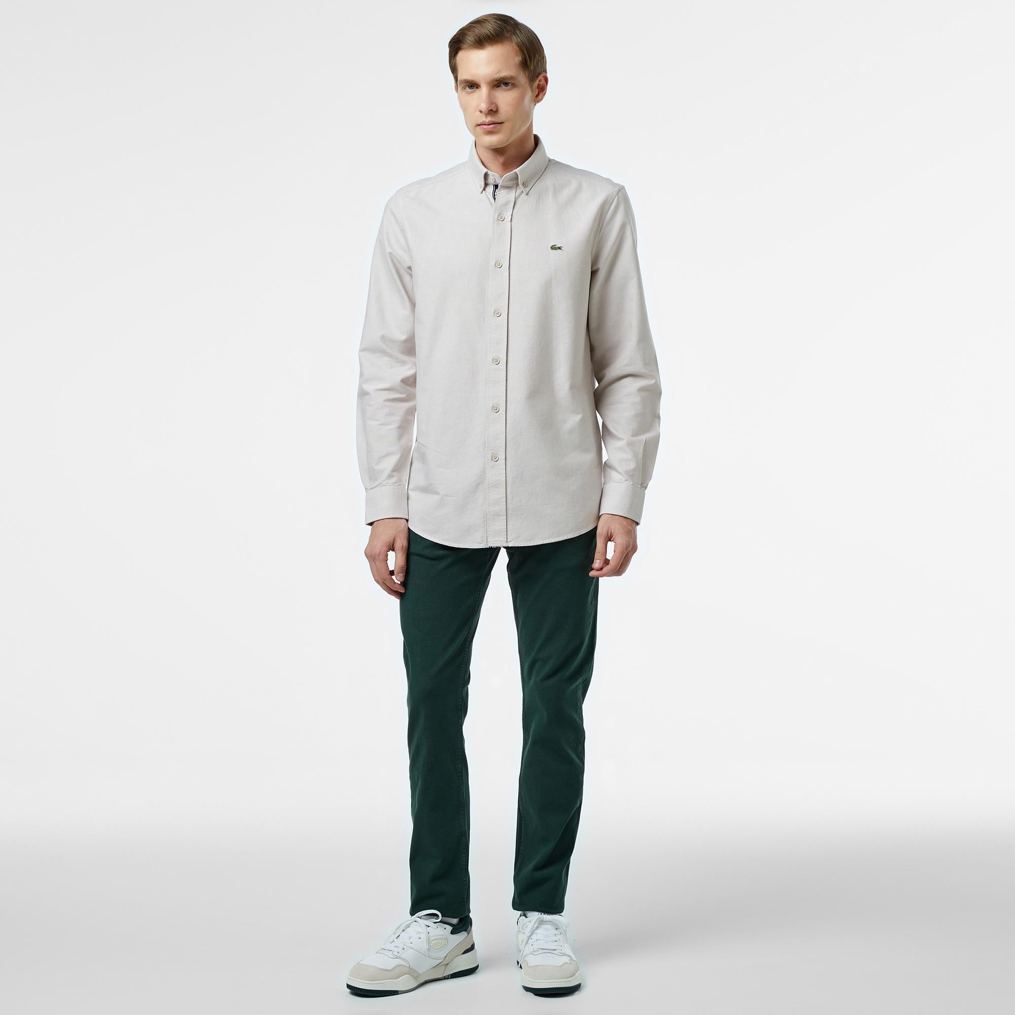 Erkek Slim Fit Düğmeli Yaka Gri Gömlek