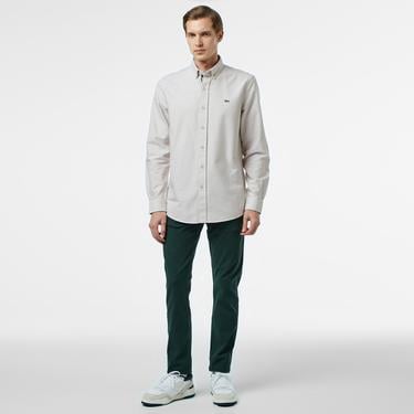  Erkek Slim Fit Düğmeli Yaka Gri Gömlek