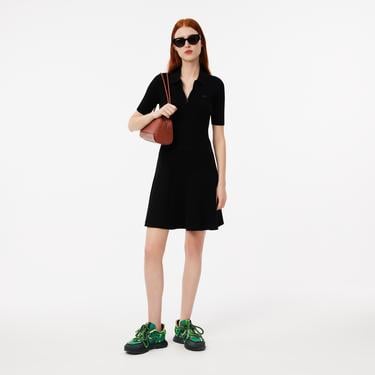  Kadın Slim Fit Kısa Kollu Polo Yaka Siyah Elbise