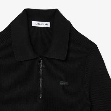  Kadın Slim Fit Kısa Kollu Polo Yaka Siyah Elbise