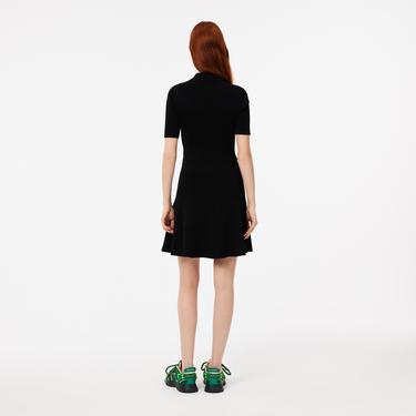  Kadın Slim Fit Kısa Kollu Polo Yaka Siyah Elbise
