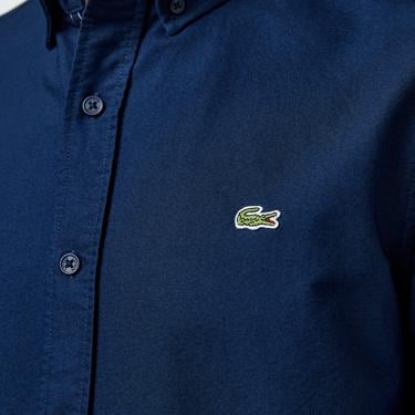  Erkek Slim Fit Düğmeli Yaka Lacivert Gömlek