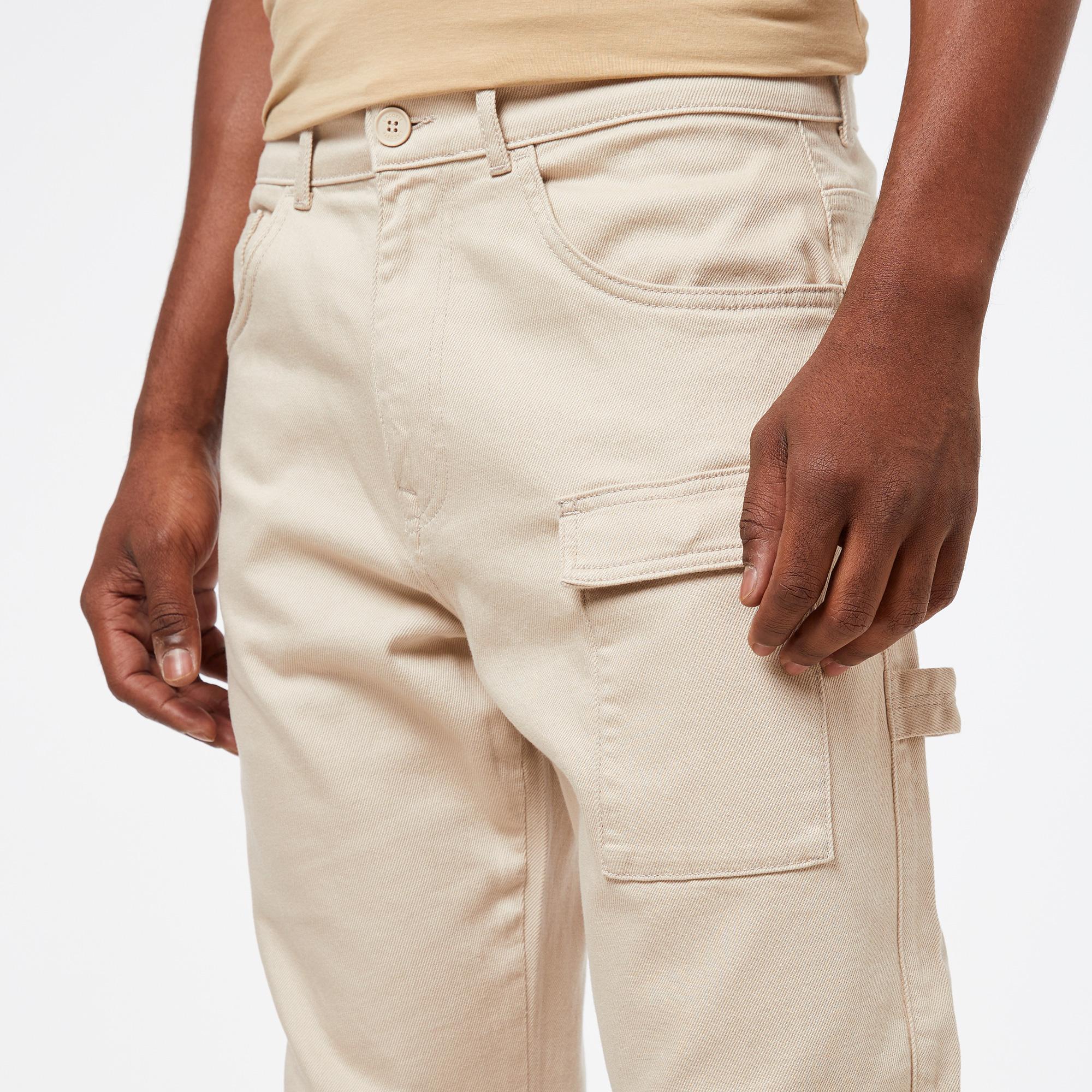 Erkek Relaxed Fit Krem Kargo Pantolon