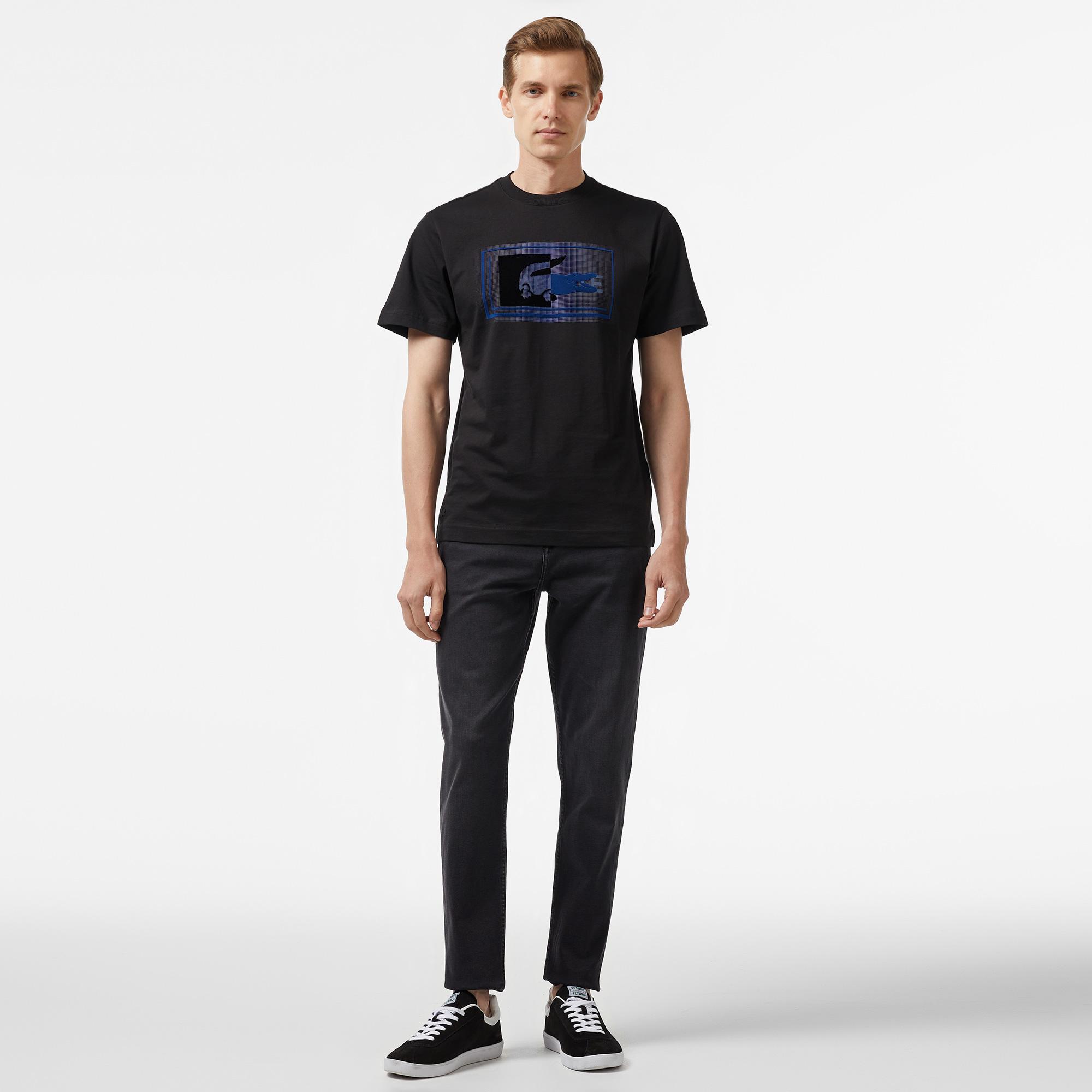 Erkek Regular Fit Bisiklet Yaka Baskılı Siyah T-Shirt