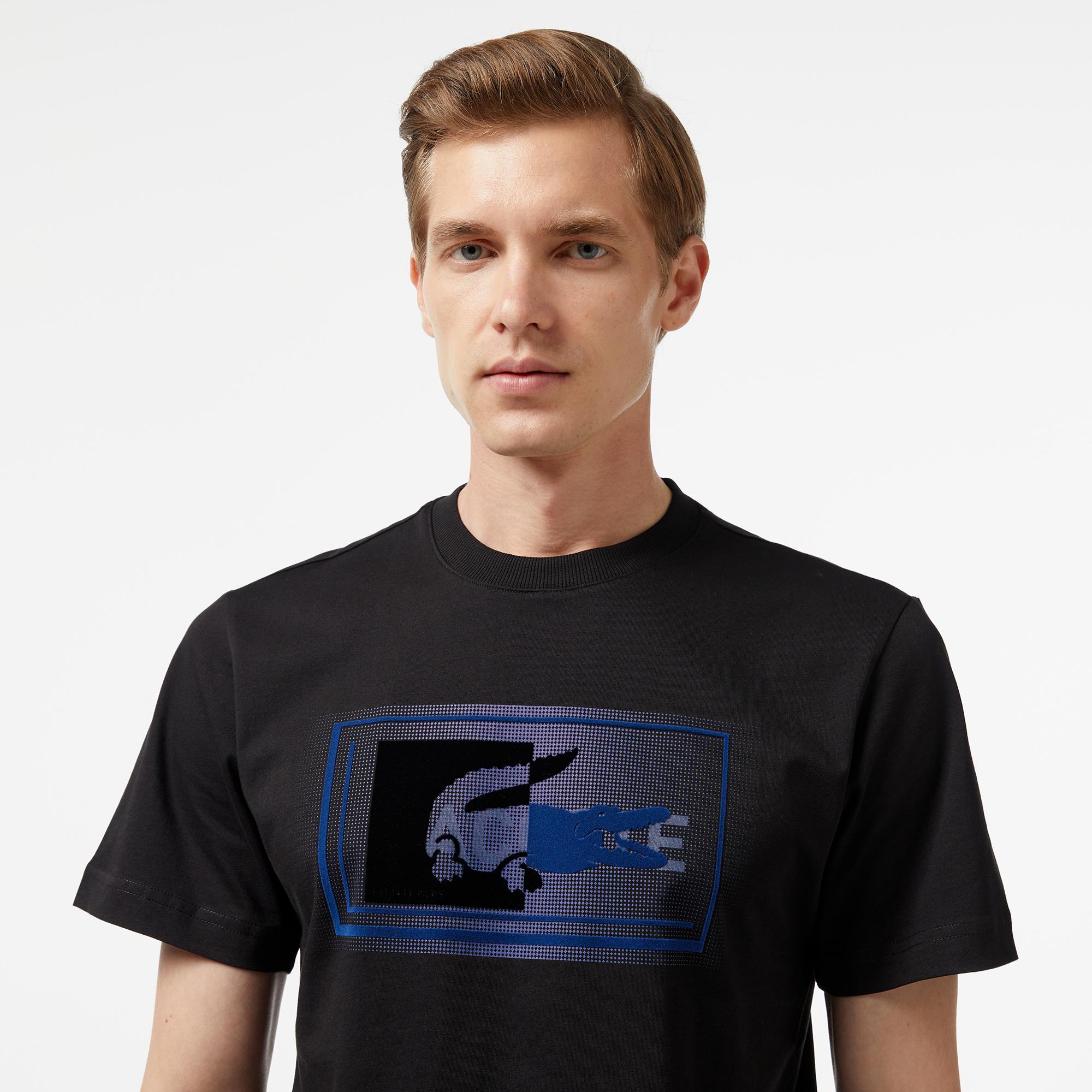 Erkek Regular Fit Bisiklet Yaka Baskılı Siyah T-Shirt