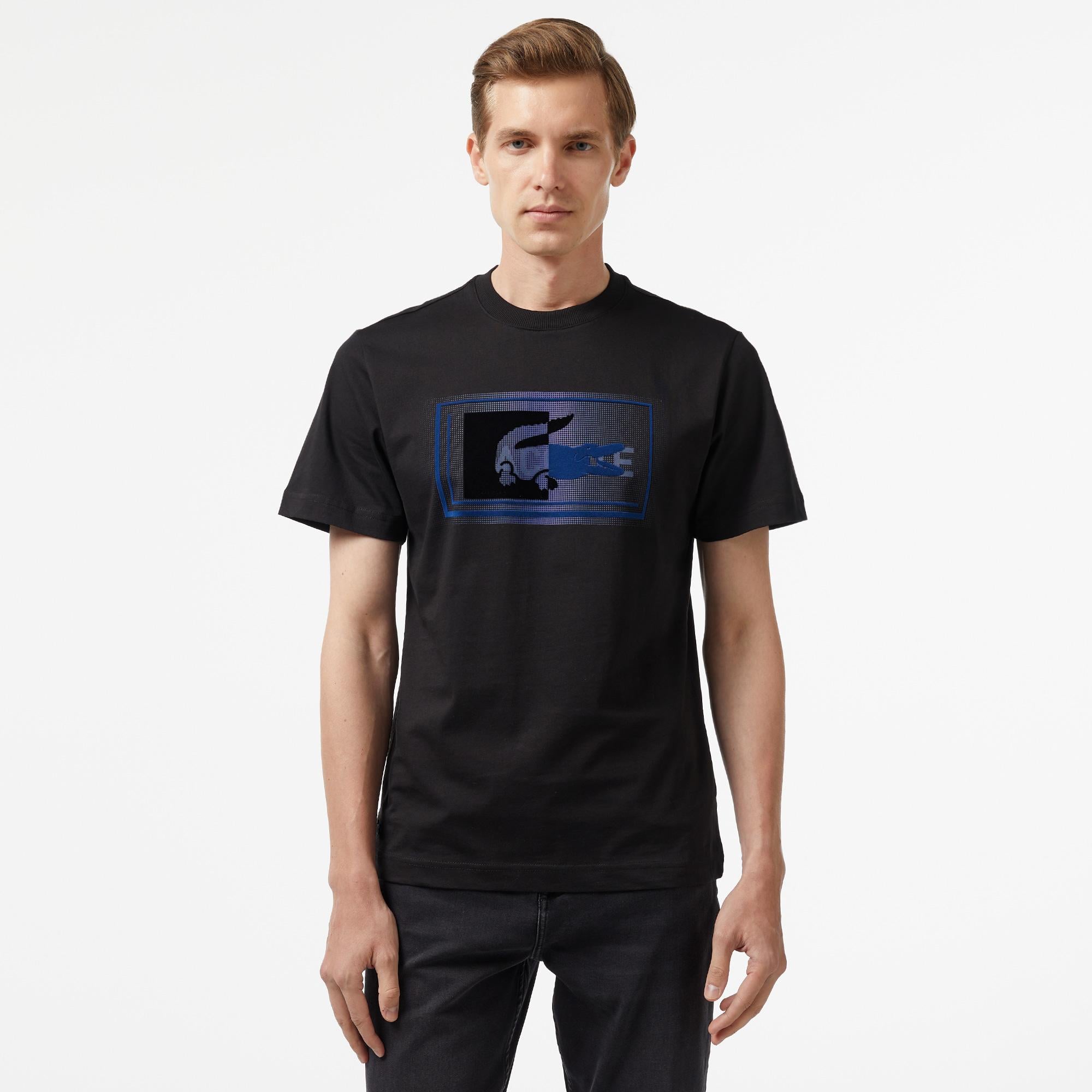 Erkek Regular Fit Bisiklet Yaka Baskılı Siyah T-Shirt