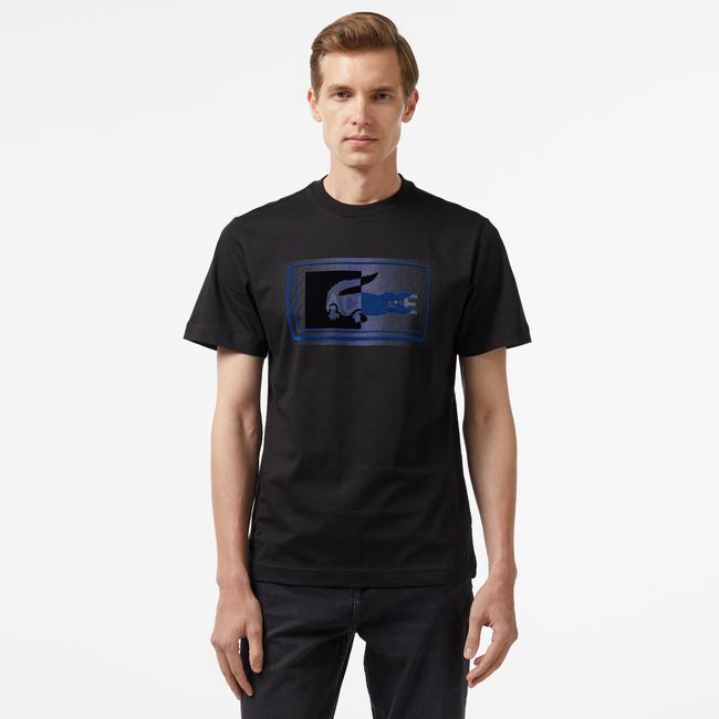  Erkek Regular Fit Bisiklet Yaka Baskılı Siyah T-Shirt