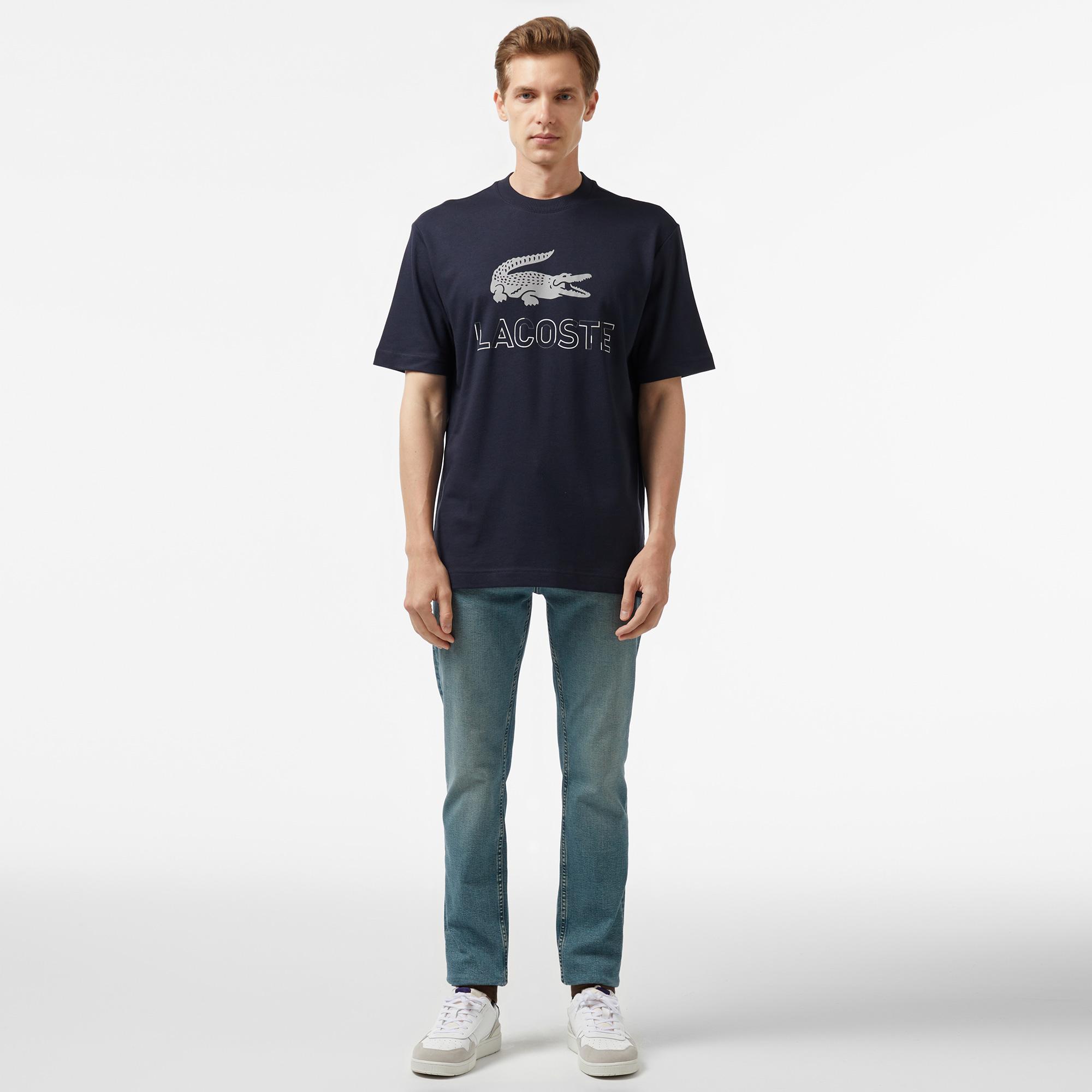 Erkek Regular Fit Bisiklet Yaka Baskılı Lacivert T-Shirt