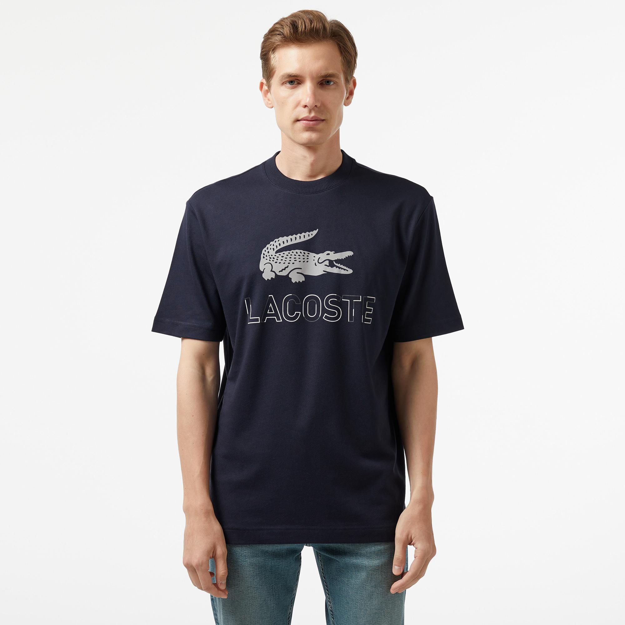 Erkek Regular Fit Bisiklet Yaka Baskılı Lacivert T-Shirt