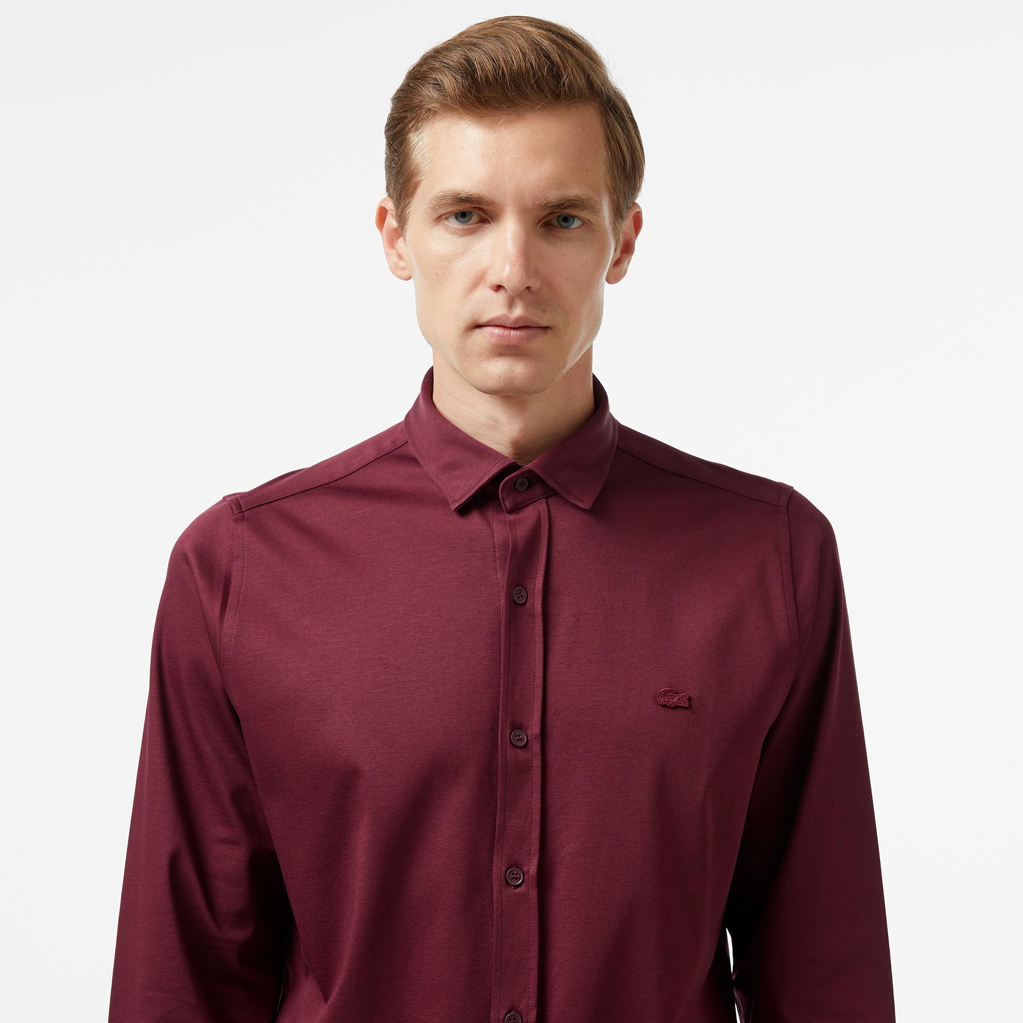 Erkek Slim Fit Bordo Gömlek