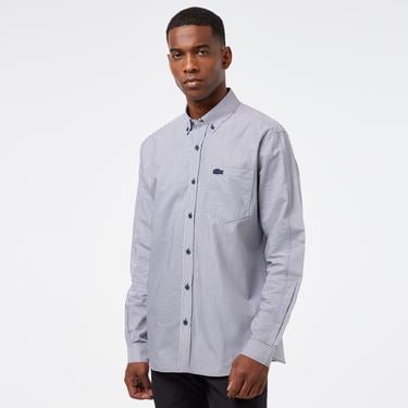  Erkek Relaxed Fit Düğmeli Yaka Çizgili Mavi Gömlek