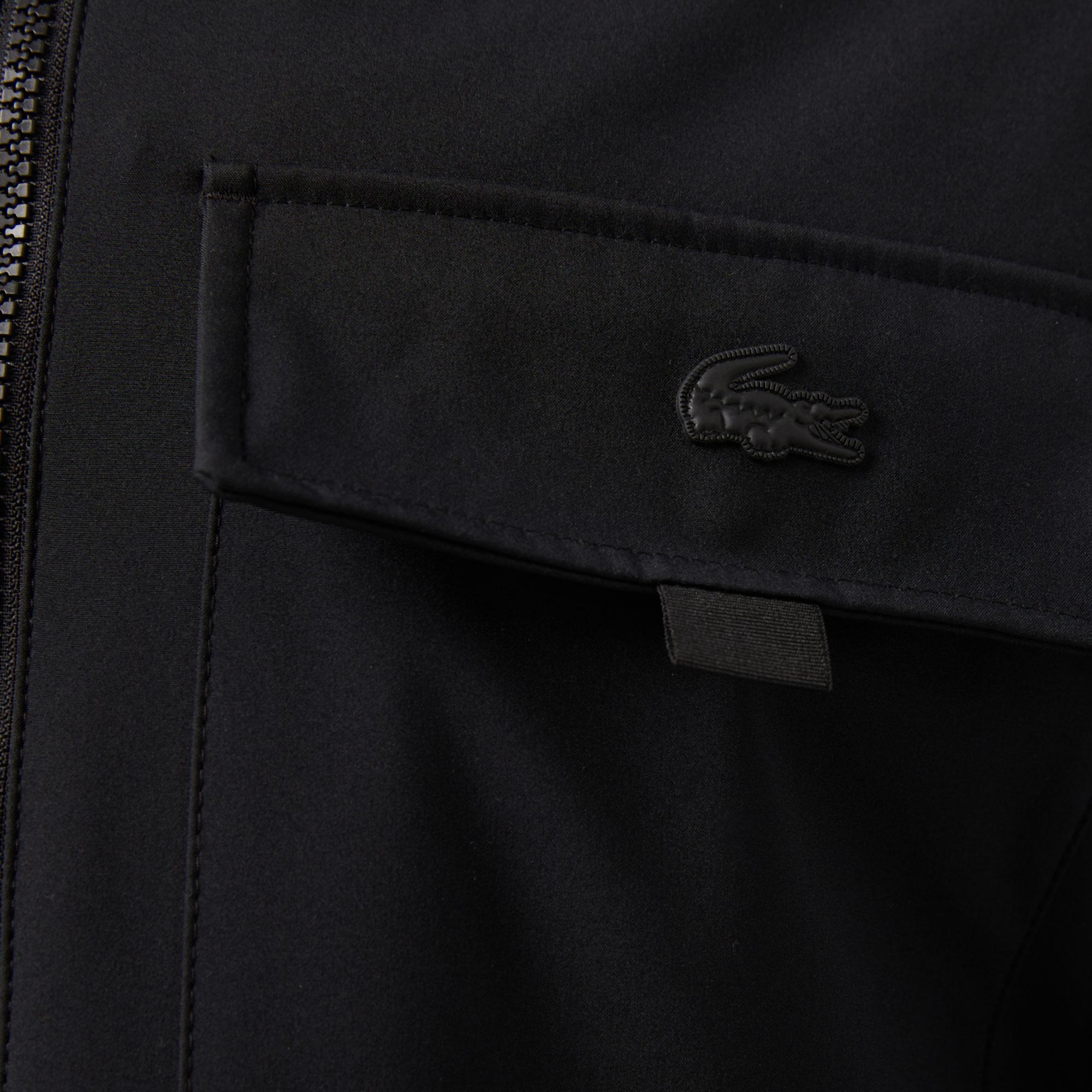 Erkek Relaxed Fit Kapüşonlu Baskılı Siyah Yağmurluk