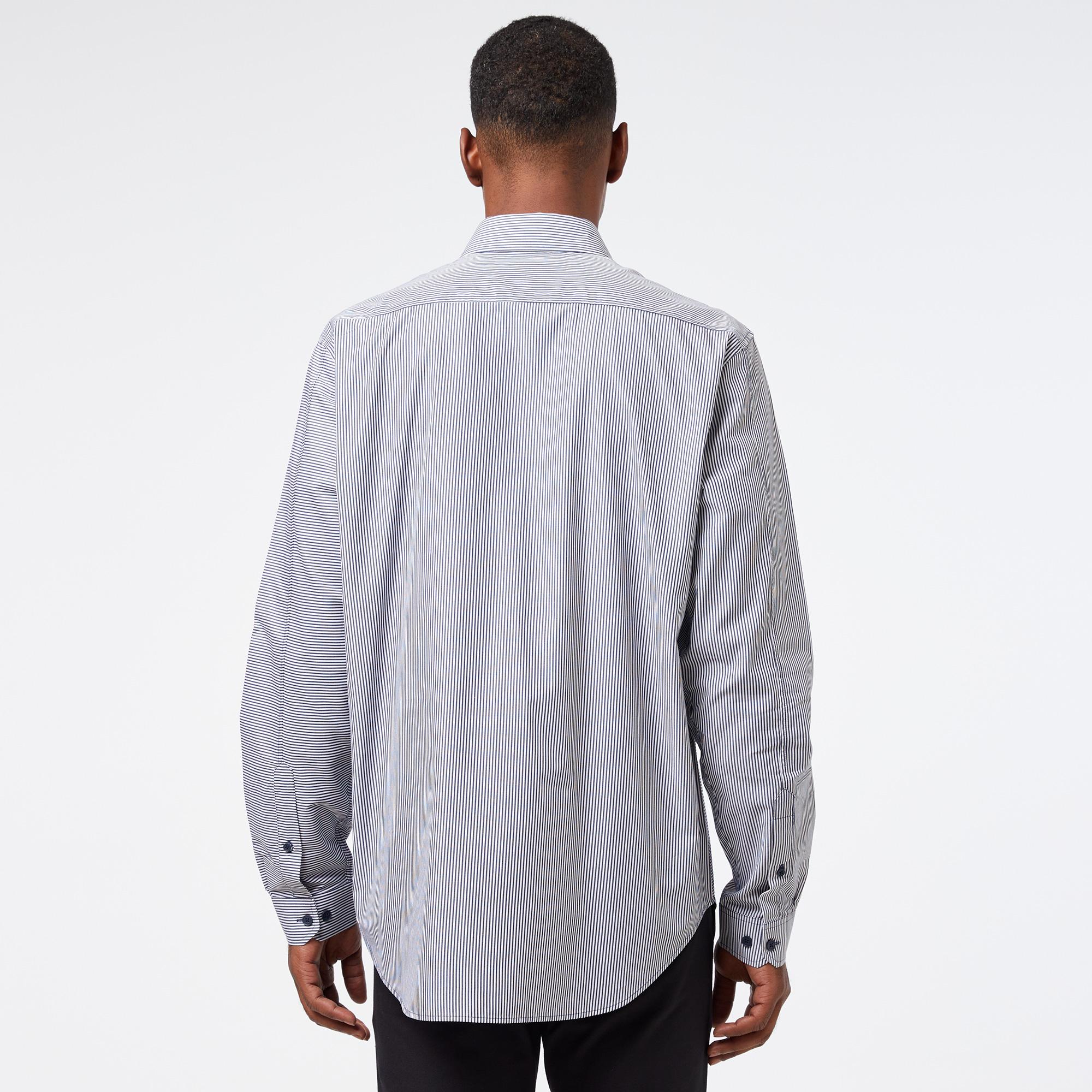 Erkek Relaxed Fit Düğmeli Yaka Çizgili Mavi Gömlek