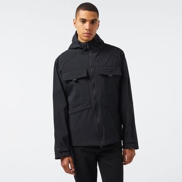  Erkek Relaxed Fit Kapüşonlu Baskılı Siyah Yağmurluk