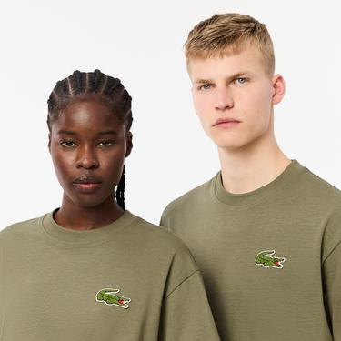  Unisex Loose Fit Bisiklet Yaka Organik Pamuk Haki T-Shirt