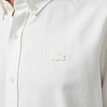  Erkek Slim Fit Düğmeli Yaka Beyaz Gömlek