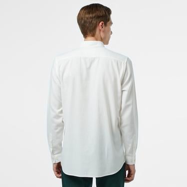 Erkek Slim Fit Düğmeli Yaka Beyaz Gömlek