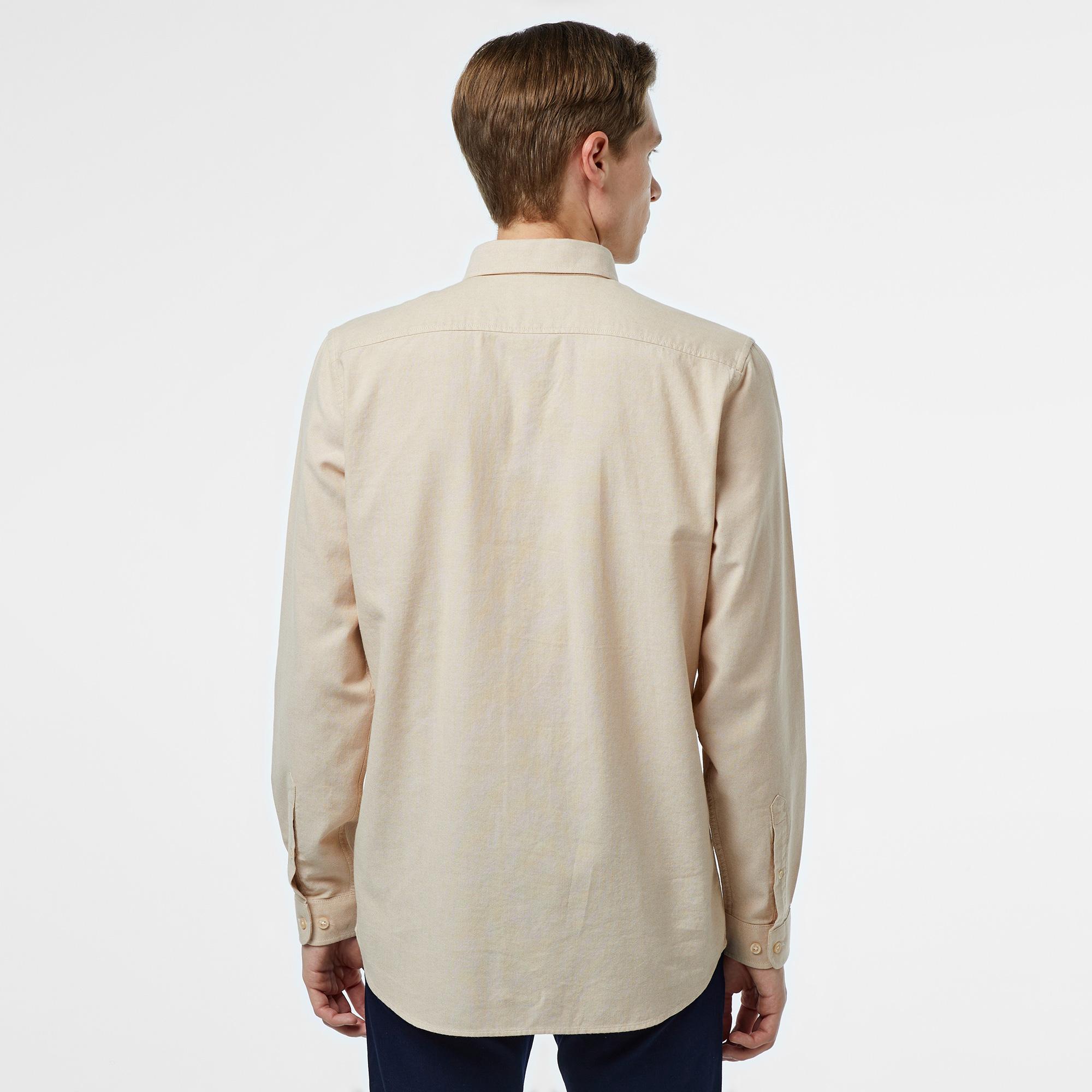 Erkek Slim Fit Düğmeli Yaka Bej Gömlek