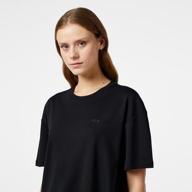  Kadın Relaxed Fit Bisiklet Yaka Siyah T-Shirt