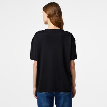  Kadın Relaxed Fit Bisiklet Yaka Siyah T-Shirt