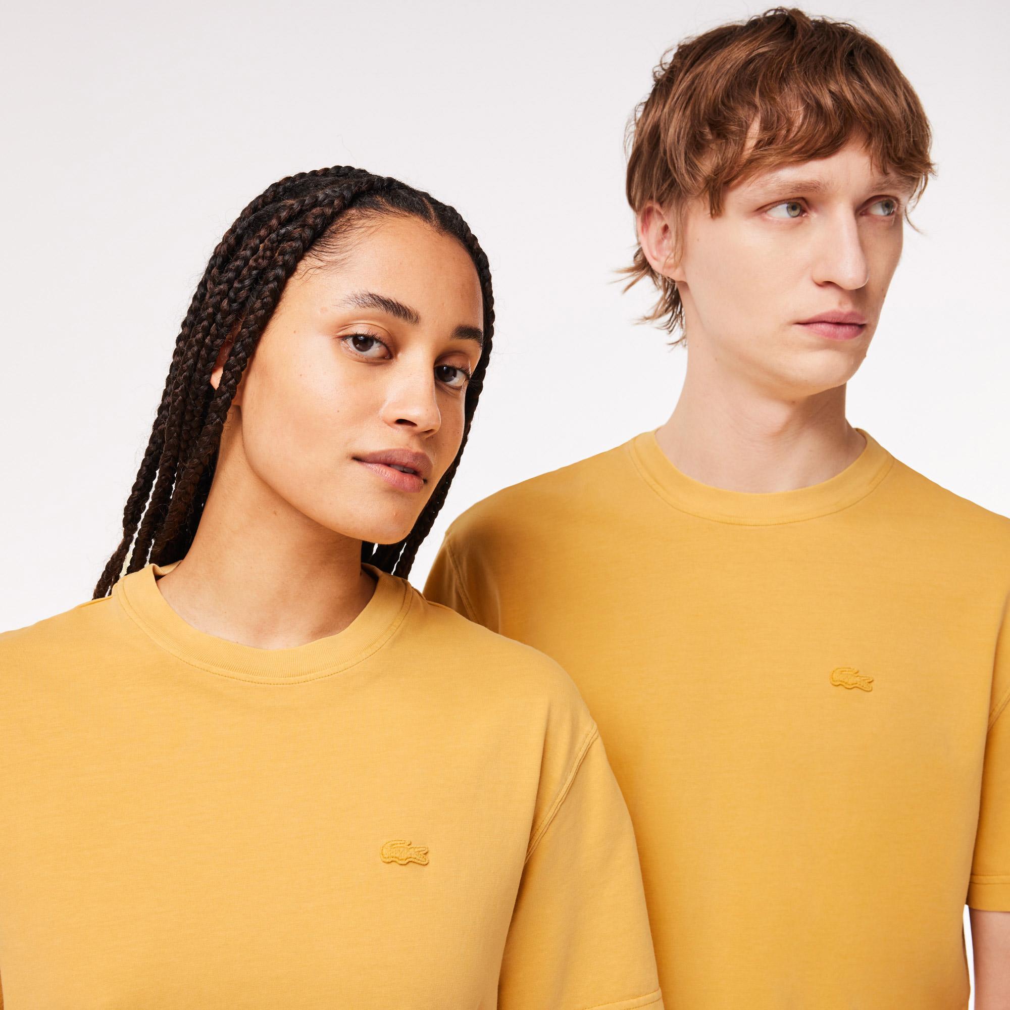 Unisex Classic Fit Bisiklet Yaka Sarı T-Shirt