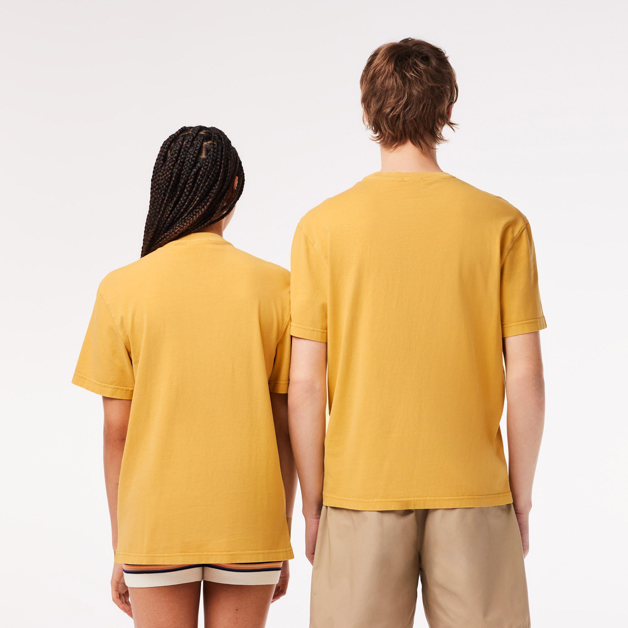 Unisex Classic Fit Bisiklet Yaka Sarı T-Shirt