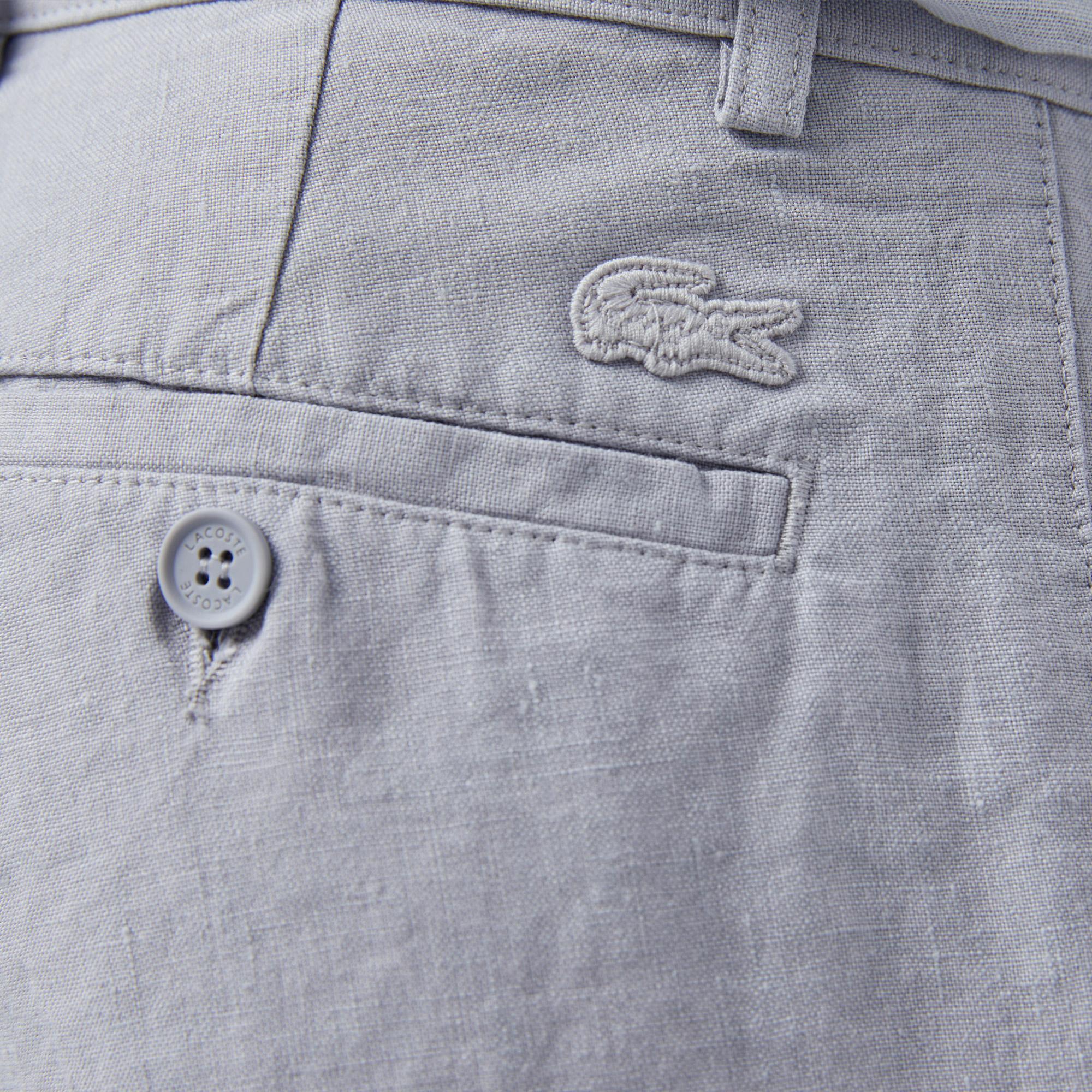 Lacoste Erkek Slim Fit Keten Mavi Bermuda