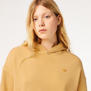  Kadın Oversize Fit Kapüşonlu Sarı Sweatshirt