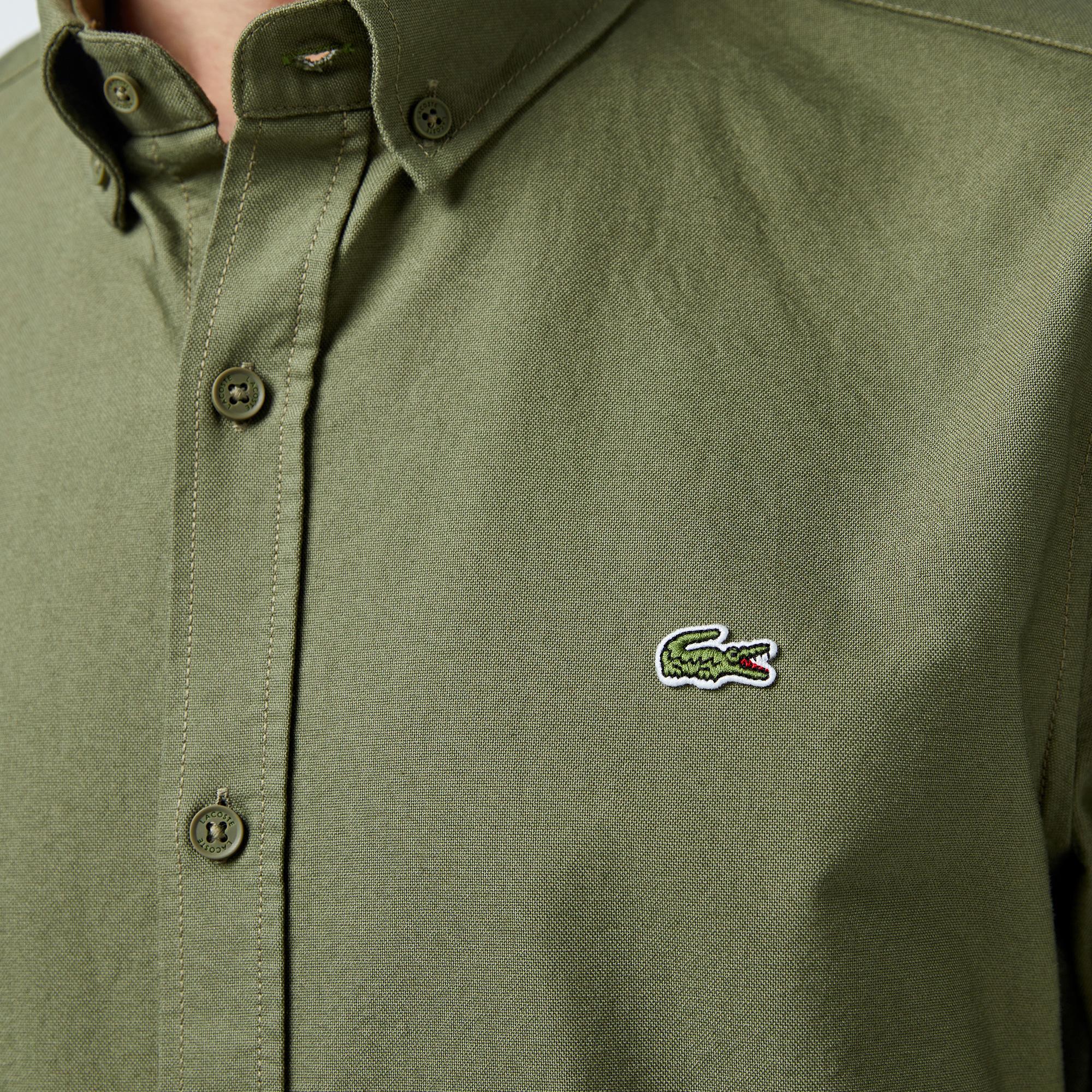 Erkek Slim Fit Haki Gömlek