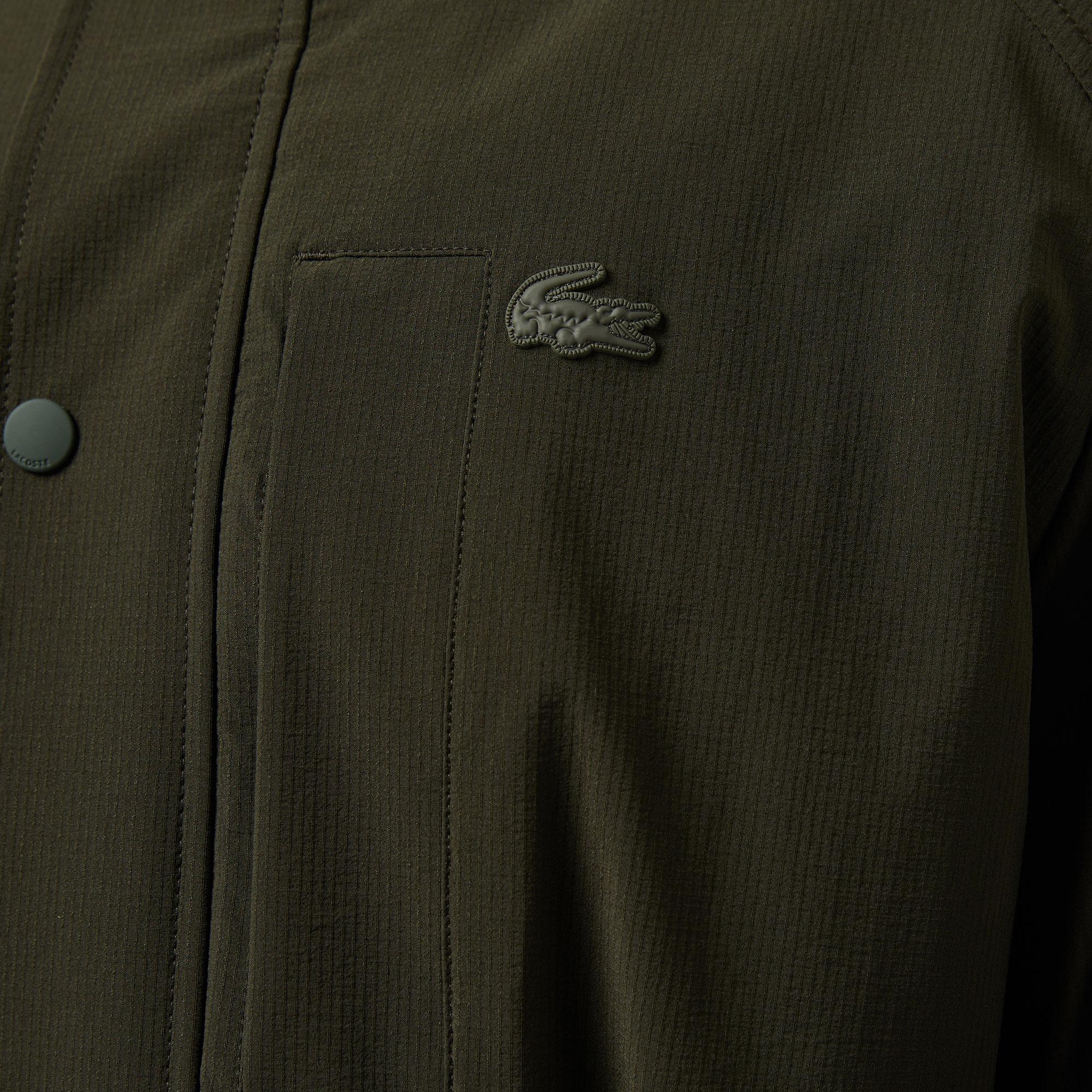 Erkek Relaxed Fit Kapüşonlu Baskılı Koyu Yeşil Yağmurluk