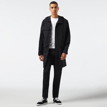  Erkek Relaxed Fit Kapüşonlu Baskılı Koyu Siyah Yağmurluk