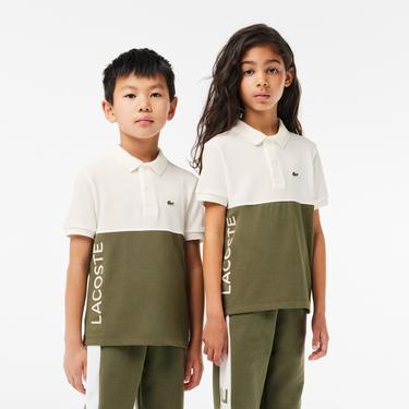  Çocuk Renk Bloklu Beyaz Polo