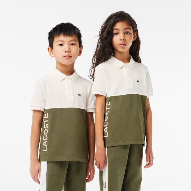  Çocuk Renk Bloklu Beyaz Polo