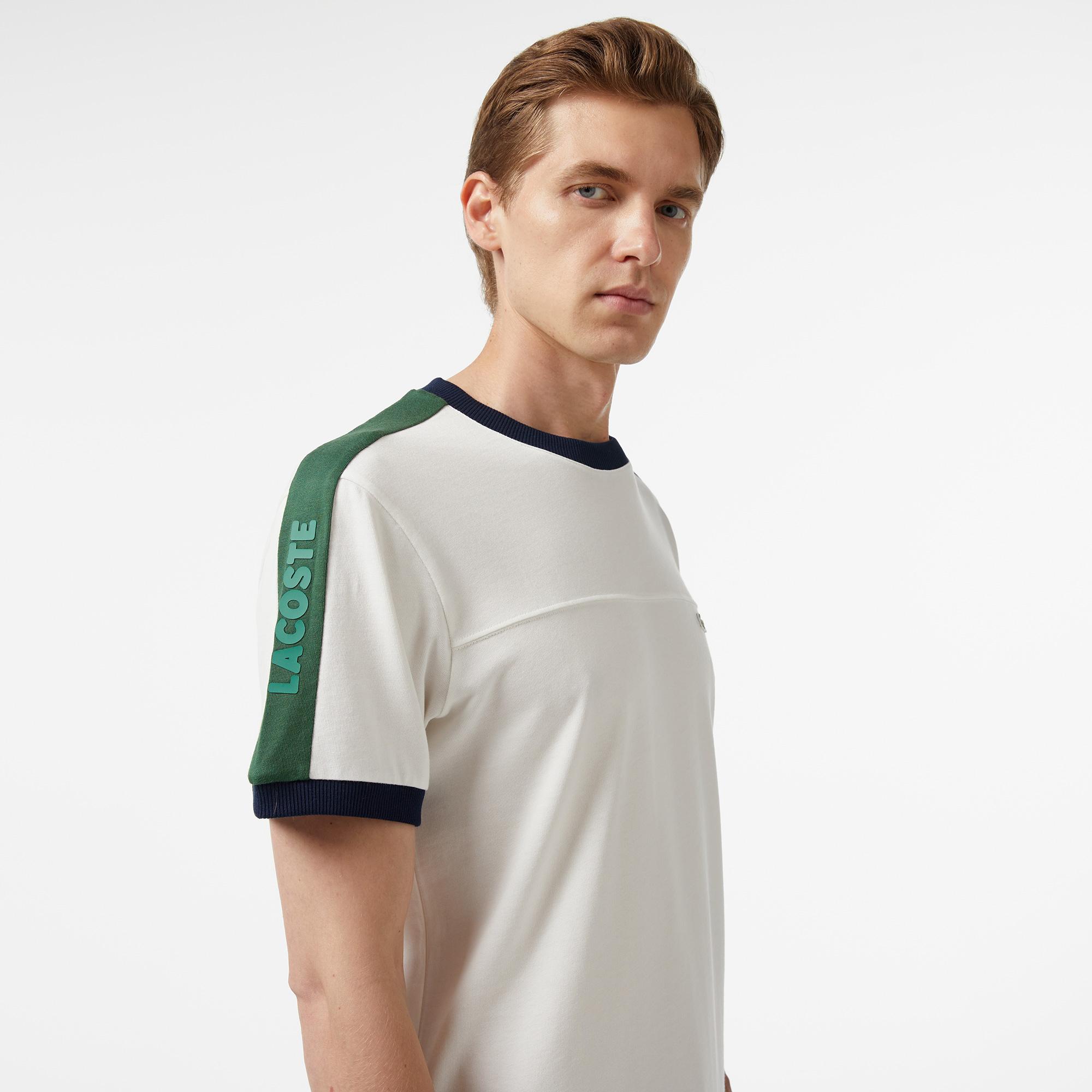 Erkek Regular Fit Bisiklet Yaka Çizgili Beyaz T-Shirt