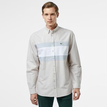  Erkek Regular Fit Düğmeli Yaka Çizgili Gri Gömlek