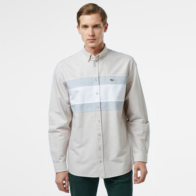  Erkek Regular Fit Düğmeli Yaka Çizgili Gri Gömlek