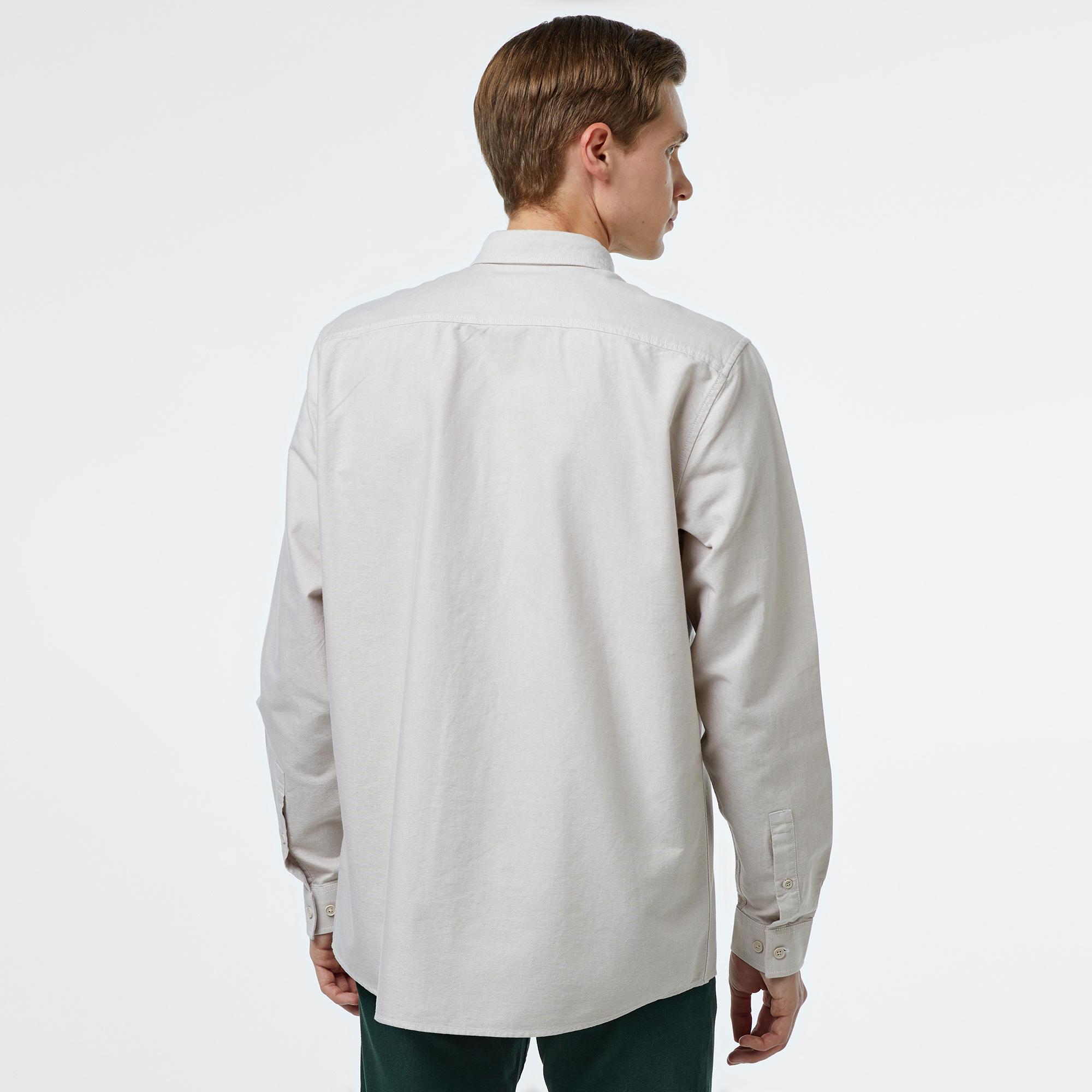 Erkek Regular Fit Düğmeli Yaka Çizgili Gri Gömlek