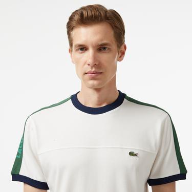  Erkek Regular Fit Bisiklet Yaka Çizgili Beyaz T-Shirt