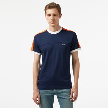  Erkek Regular Fit Bisiklet Yaka Çizgili Lacivert T-Shirt