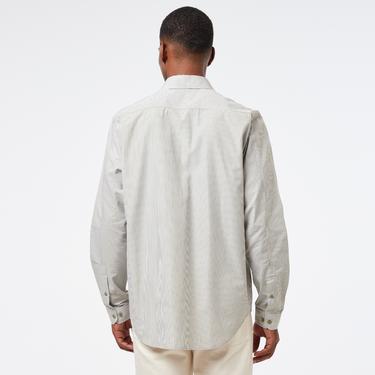  Erkek Relaxed Fit Düğmeli Yaka Çizgili Haki Gömlek