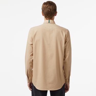  Erkek Slim Fit Düğmeli Yaka Kahverengi Gömlek