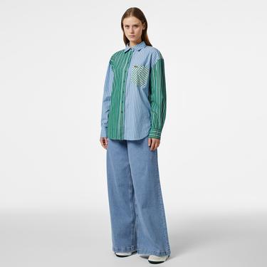  Kadın Loose Fit Çizgili Renkli Gömlek