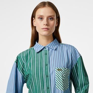  Kadın Loose Fit Çizgili Renkli Gömlek