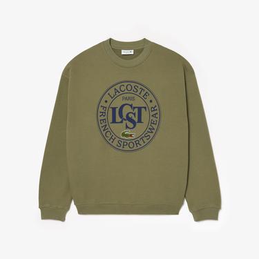  Erkek Loose Fit Bisiket Yaka Baskılı Haki Sweatshirt