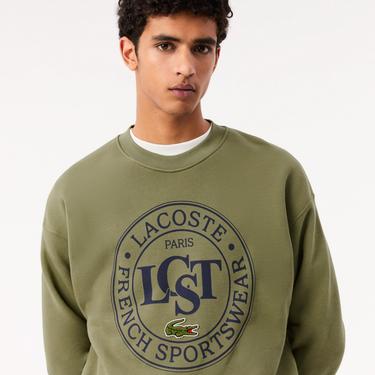  Erkek Loose Fit Bisiket Yaka Baskılı Haki Sweatshirt