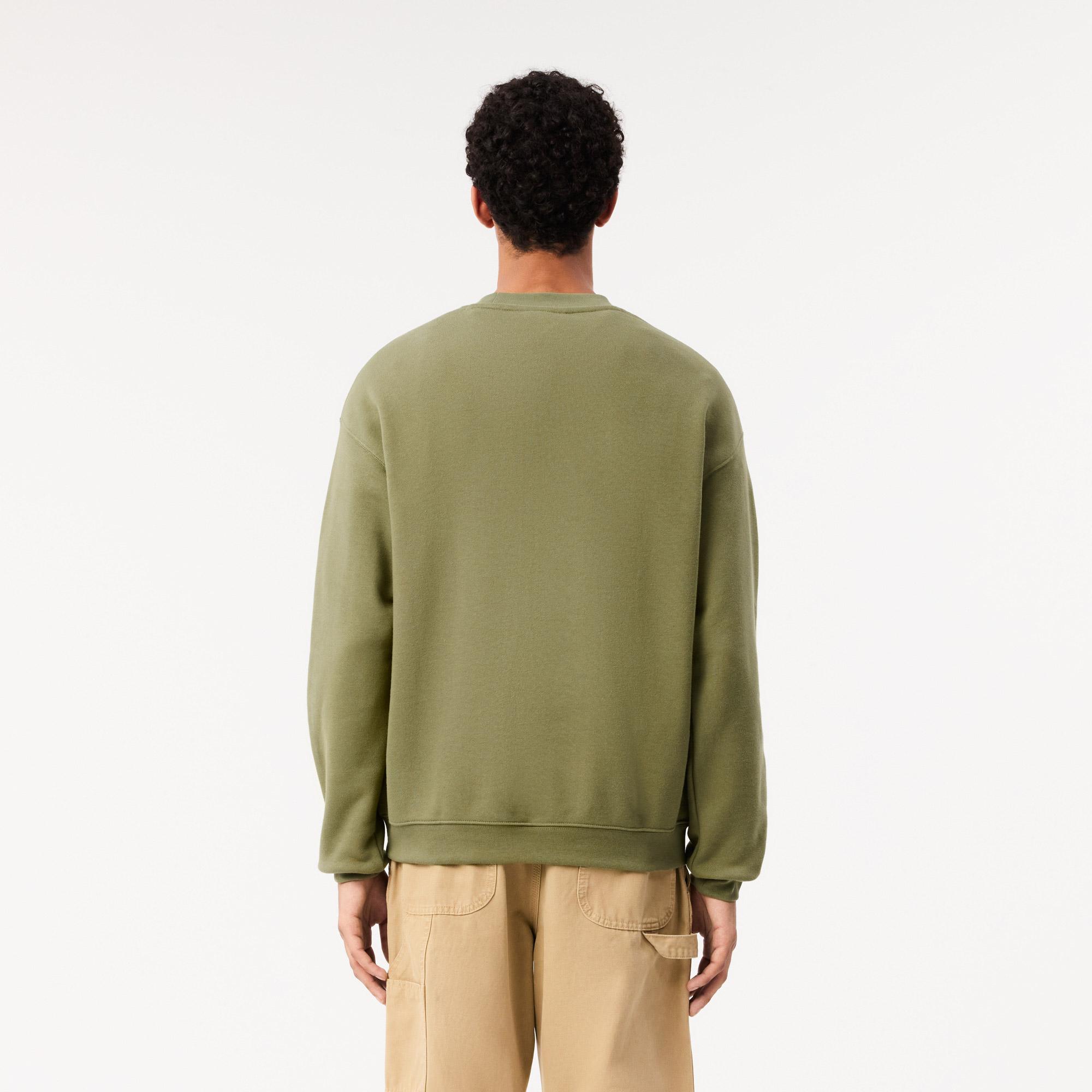 Erkek Loose Fit Bisiket Yaka Baskılı Haki Sweatshirt