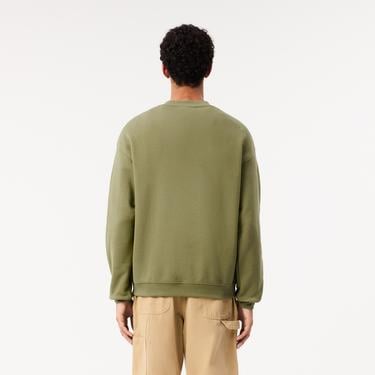  Erkek Loose Fit Bisiket Yaka Baskılı Haki Sweatshirt