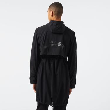  Erkek Relaxed Fit Kapüşonlu Baskılı Koyu Siyah Yağmurluk